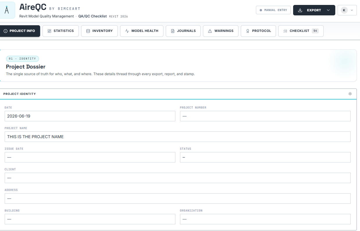 AireQC interface — Model health checks