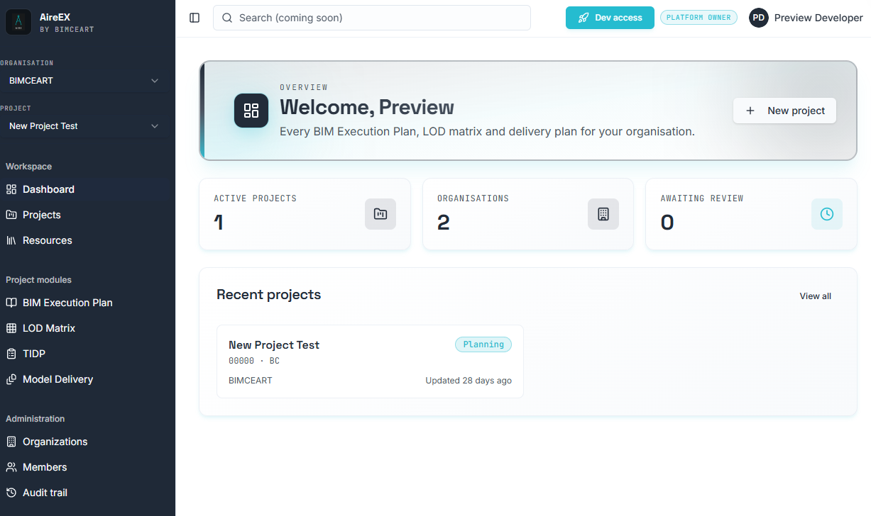 AireEX interface — BIM execution