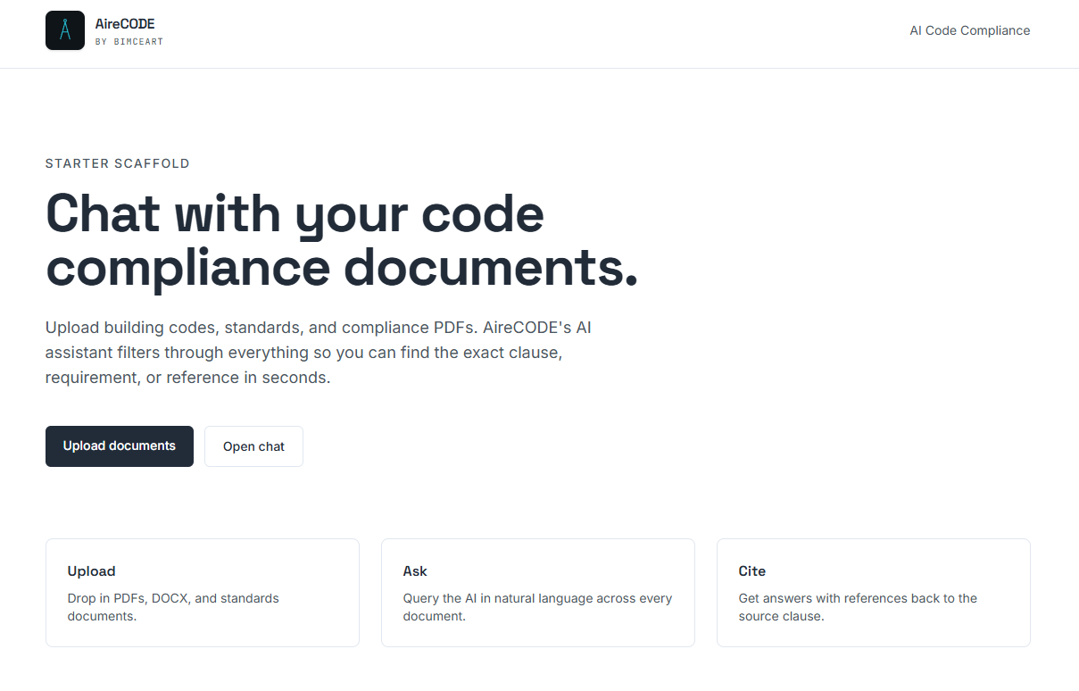 AireCODE interface — Code compliance AI assistant